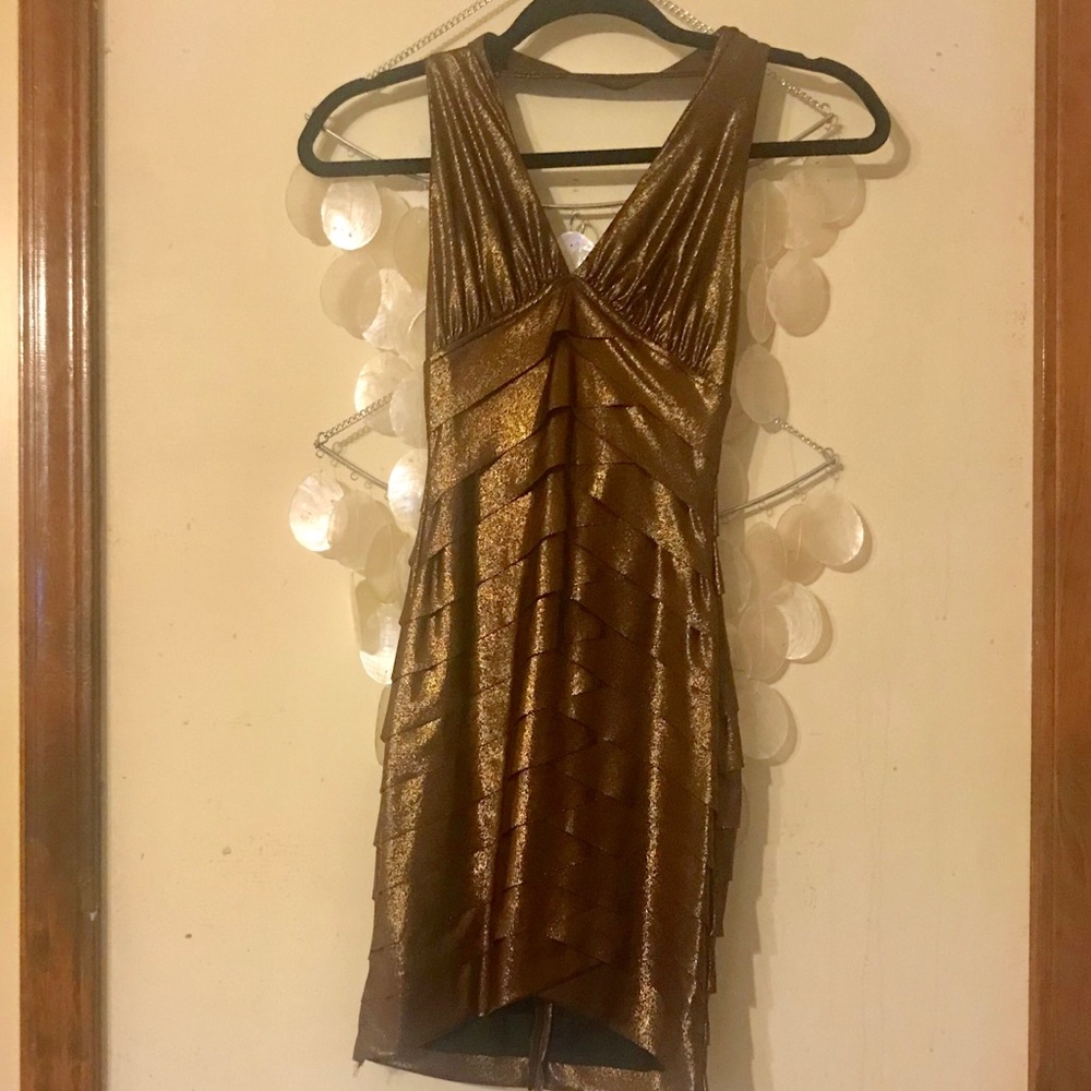 BEBE bronze halter top dress